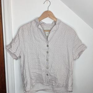 RACHEL ZOE Linen Button Front Polka Dot Top